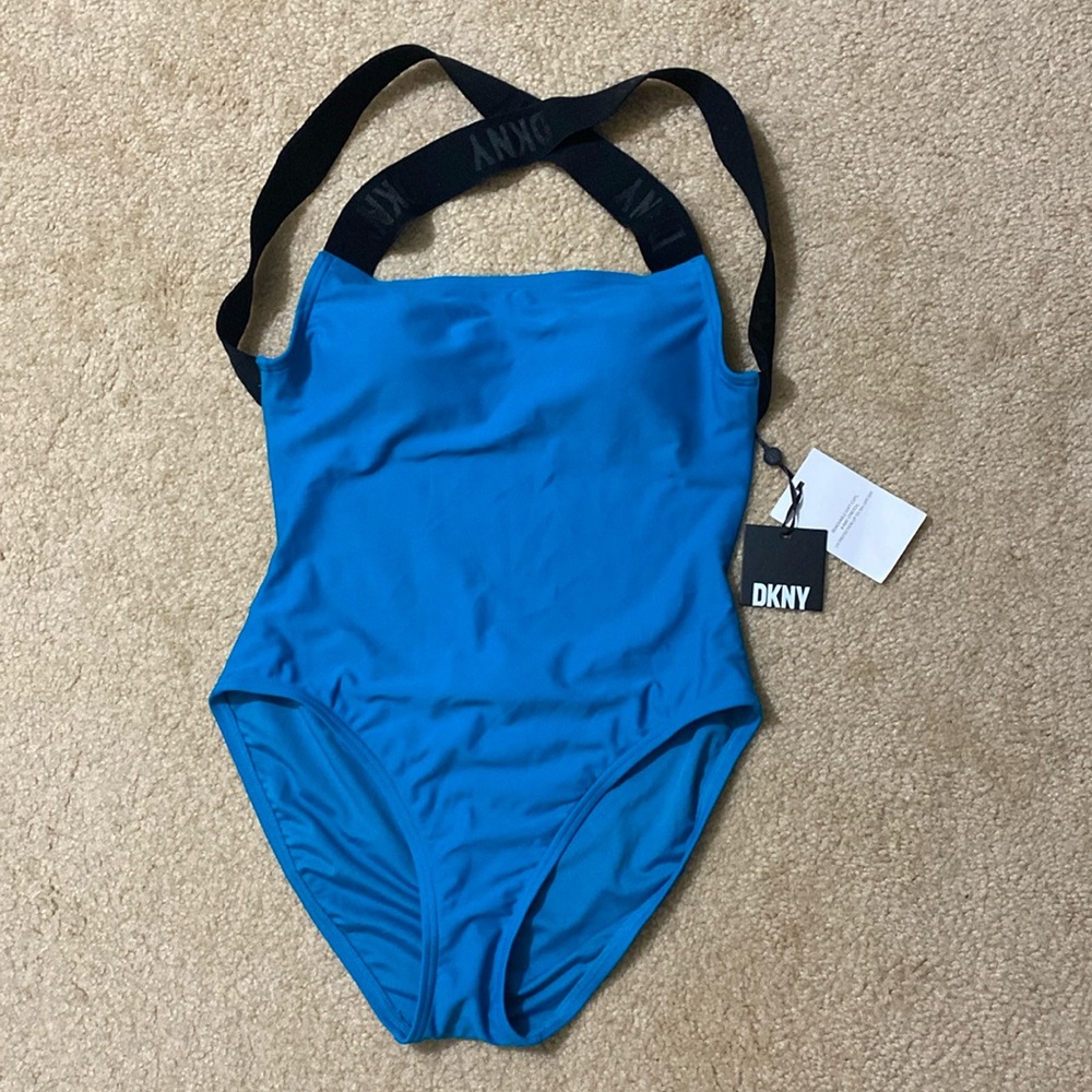 DKNY Women's Logo Cross Back Straps One-Piece Swimsuit Size XS
